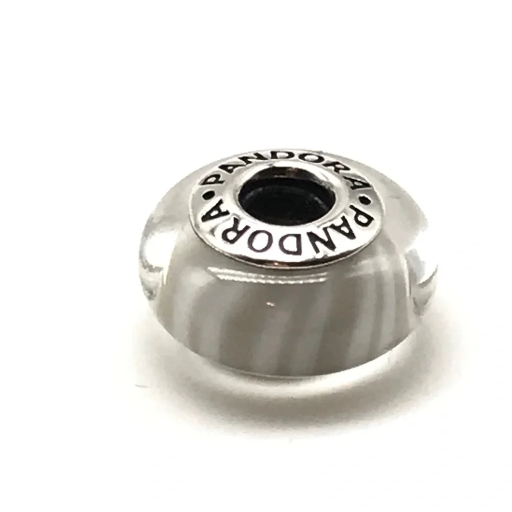 Pandora Retired Gray Candy Striped Murano Glass Charm
